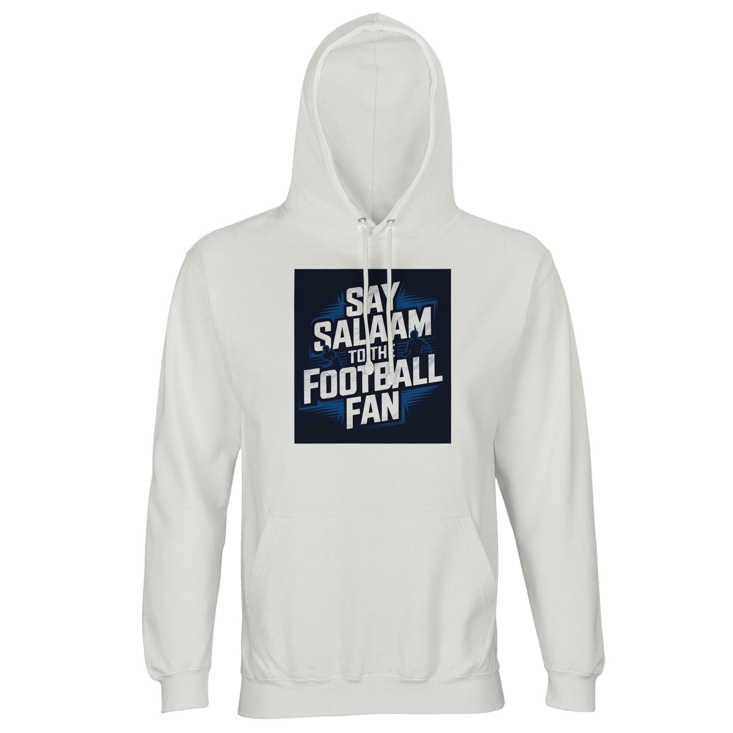 White / Platinum Say Salaam to the Football Fan hoodie for men and women, light cotton-poly fabric with bold stadium football graphic. Designed for Muslim wear and modest street style, suitable for adults sizing XS to 5XL. Ideal for football fans supporting a team or FC, wearing club colours on match day, watching games at home, travelling, buying new fanwear at a good price, or gifting supporters who say Salaam in style across seasons. Popular with supporters shopping online for quality fan hoodies.