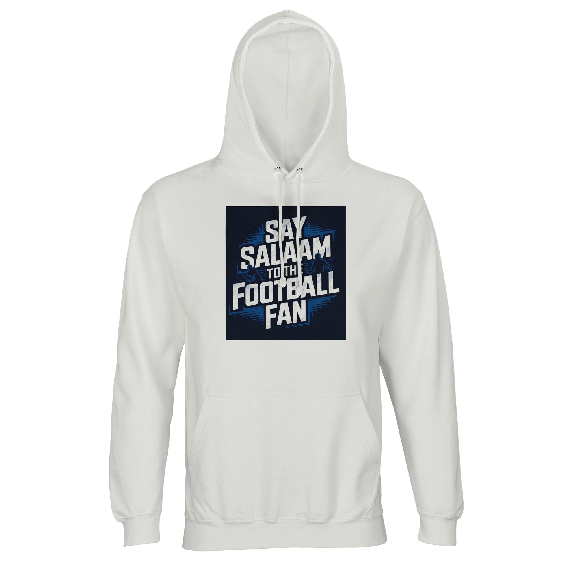White / Platinum Say Salaam to the Football Fan hoodie for men and women, light cotton-poly fabric with bold stadium football graphic. Designed for Muslim wear and modest street style, suitable for adults sizing XS to 5XL. Ideal for football fans supporting a team or FC, wearing club colours on match day, watching games at home, travelling, buying new fanwear at a good price, or gifting supporters who say Salaam in style across seasons. Popular with supporters shopping online for quality fan hoodies.