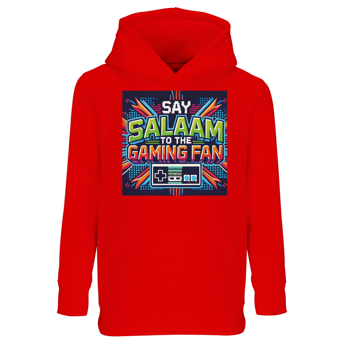 Say Salaam to the Gaming Fan Design #2 Part-Recycled Cotton-Poly Kids Hoodie – 8Y. A 8Y hoodie with a Say Salaam graphic for Gaming fans. A casual clothing option for everyday outfits, fan-themed gifts and relaxed occasions.