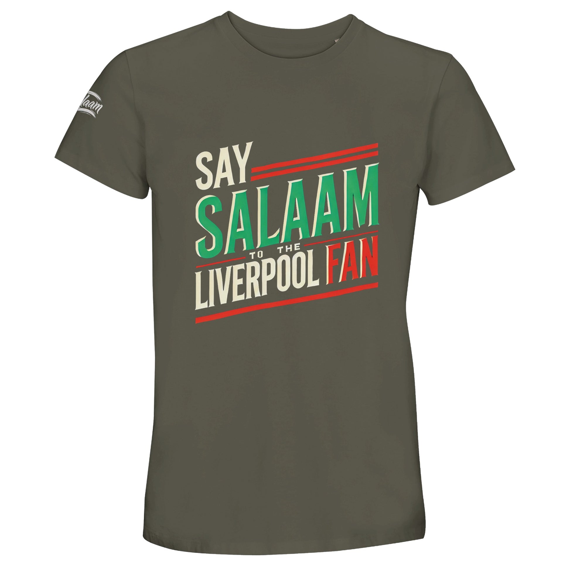 Army / Fuscous Grey gives Say Salaam to the Liverpool Fan a rugged, away-kit inspired tone with subtle vintage energy. Designed for Muslims who want modest everyday soccer style, this unisex top blends comfort, identity and club pride at a cheap price point fans appreciate. Soft, high quality and praised in reviews for its relaxed fit, it works for match days, casual wear or layering under a hoodie. A thoughtful Supporters Group gift for Eid or a new addition to any FC fan wardrobe.