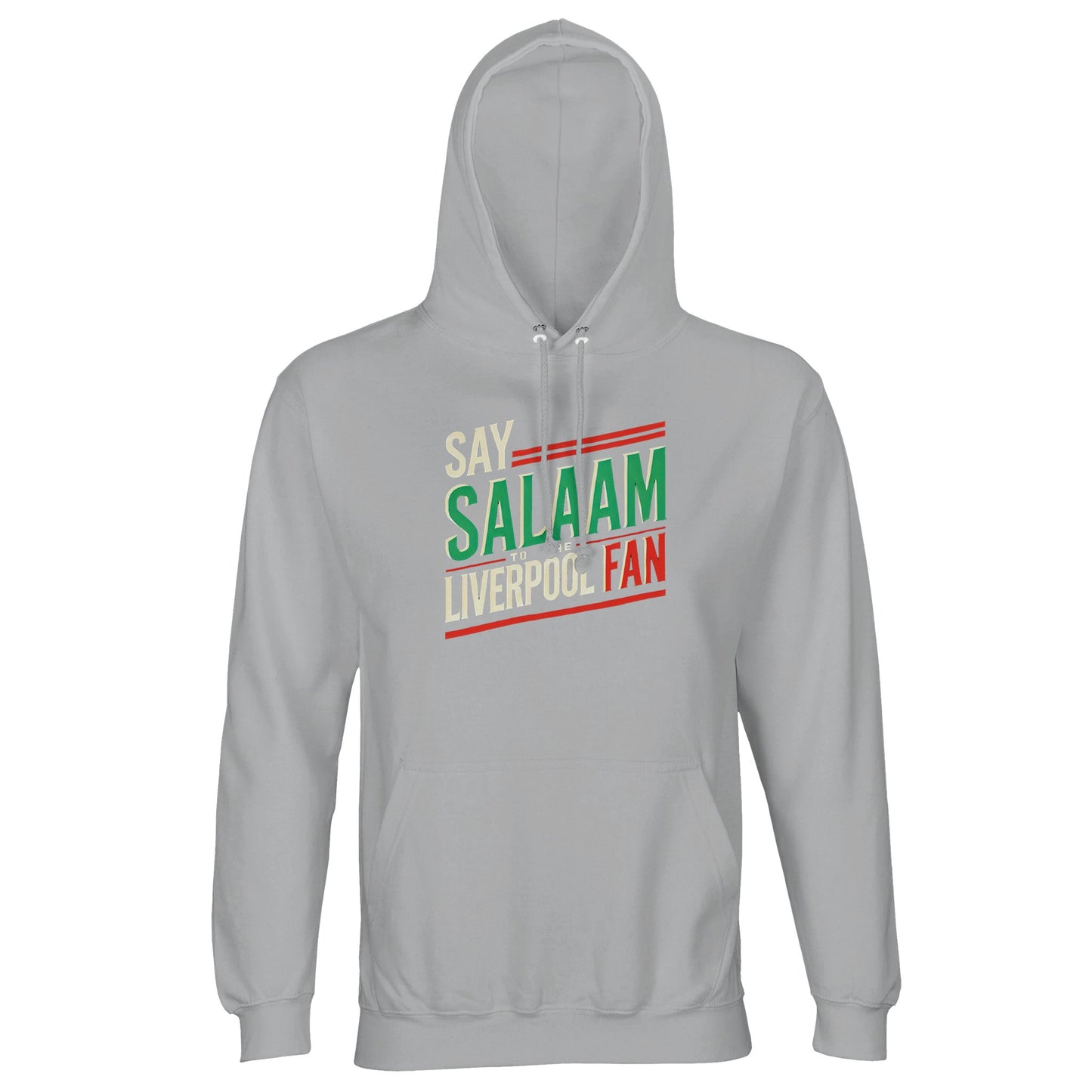 Say Salaam to the Liverpool Fan Design #1 Part-Recycled Unisex Cotton-Poly Hoodie – Ash / Silver Chalice featuring vintage typography in green, cream, and red, echoing both Scouse loyalty and peaceful energy. Crafted from soft brushed fleece, the hoodie’s sustainable cotton-poly blend ensures comfort and warmth across seasons. Ideal for Muslim Liverpool fans who balance modesty and team spirit — from matchdays to mosque visits, always ready with a Salaam.