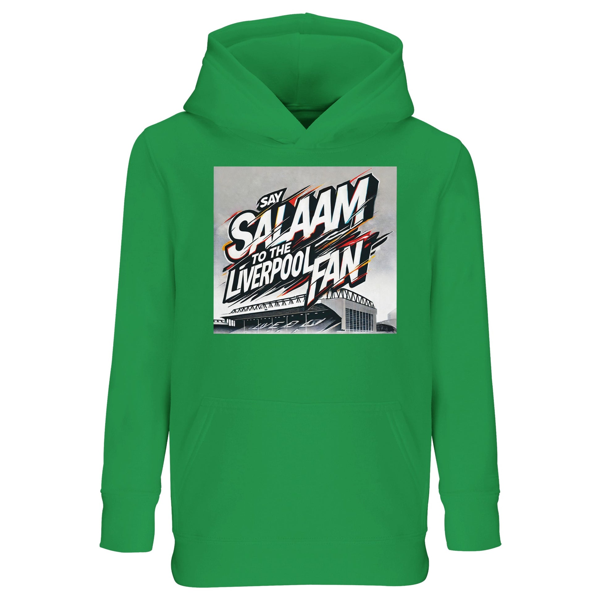 Kelly Green adds a bold splash of colour to Say Salaam to the Liverpool Fan. This warm and comfortable kids hoodie is designed for young Muslims who enjoy showing their soccer loyalty with modest style. Affordable, durable and often searched for by parents wanting good reviews and reliable sizing, it’s ideal for everyday wear. A unique Eid gift and a standout FC top for any budding Supporters Group member.
