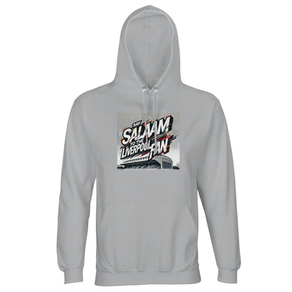 Say Salaam to the Liverpool Fan Design #2 Part-Recycled Unisex Cotton-Poly Hoodie – Ash / Silver Chalice featuring graffiti lettering across a hand-drawn sketch of Anfield Stadium. Red, white, and gold strokes burst with movement and belief. This soft brushed fleece pullover balances faith, fandom, and streetwear for Liverpool supporters who keep their game day spirit peaceful, warm, and sustainable — a modest long-sleeved top for every prayer, cheer, and replay.