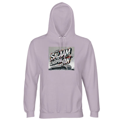 Say Salaam to the Liverpool Fan Design #2 Part-Recycled Unisex Cotton-Poly Hoodie – Lilak / Lilac / Wisteria Purple featuring expressive graffiti lettering and a detailed Anfield drawing. Red, white, and gold tones blend vibrance with tranquillity. Made from brushed fleece cotton-poly fabric, it’s modest, gender-inclusive, and full of faith-infused style. For Liverpool fans who greet life’s goals with Salaam — thoughtful streetwear stitched with warmth and sincerity.
