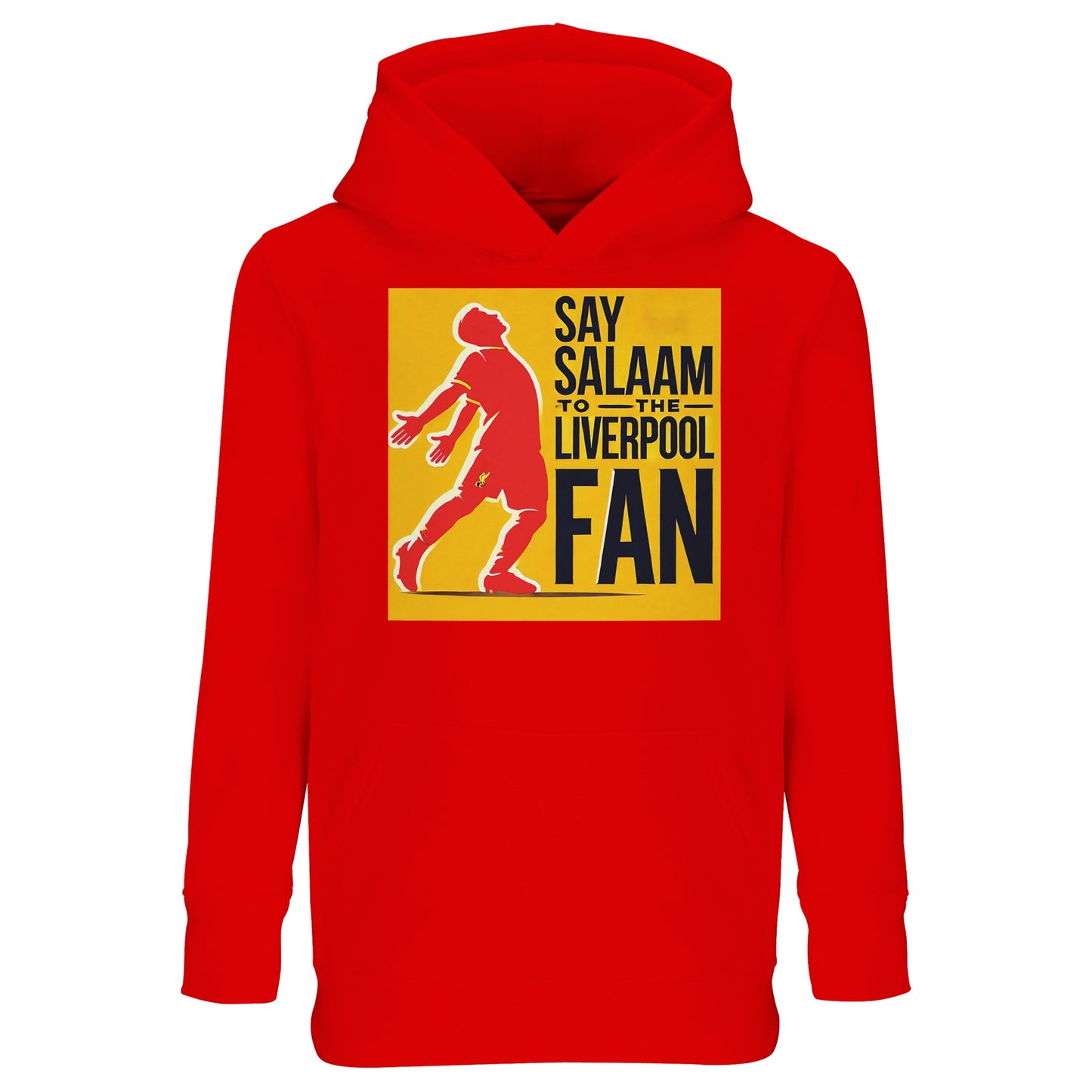 Say Salaam to the Liverpool Fan Design #5 Kids Hoodie – Bright Red featuring a gold-panelled Mo Salah silhouette that captures both Liverpool’s fire and faith. Designed from a durable recycled cotton-poly fleece for warmth and easy movement, it celebrates Muslim youth who mirror Salah’s humble Sujood after scoring. A lively match-ready hoodie for little fans who carry their team’s pride and a message of peace — wearing their faith as boldly as the number 11 they adore.