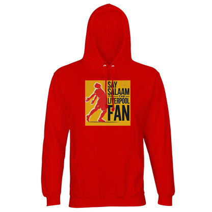 Say Salaam to the Liverpool Fan Design #5 Part-Recycled Unisex Cotton-Poly Hoodie – Bright Red / Matchday Scarlet featuring Mo Salah’s famous goal celebration in bold print across a golden square. The cotton-poly fleece delivers warmth and flexibility, whether you’re in the stands or streaming from home. Created for Muslim supporters who feel faith and football intertwine, it celebrates Salah’s prayer after goals and Liverpool’s unity in one wearable act of joy and Salaam.