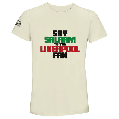 Say Salaam to the Liverpool Fan Original Recycled Unisex Cotton T-Shirt. Natural / Moon Mist / Satin Linen shirt featuring bold, text-based design in Black, La Salle Green and Brown Red. Whether you're looking for Anfield match tickets, staying updated on Mo Salah’s stats and contract news, this celebrates the Reds – your 2019 Champions League winners and six-time European Cup holders. For Liverpool FC supporters, including those in the Supporters Club or following prayer times at mosques like Al Rahma.