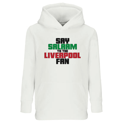 Say Salaam to the Liverpool Fan Original Part-Recycled Cotton-Poly Kids Hoodie – White / Platinum featuring bold, text-based design in Black, La Salle Green and Brown Red. In this essential hooded jumper, check Salah’s stats, sing ‘You’ll Never Walk Alone’, or follow match updates, for the Reds – your 2019 Champions League winners and six-time European Cup holders. For young LFC fans at Anfield, including those in the Supporters Club or following prayer times at mosques like Al Rahma.