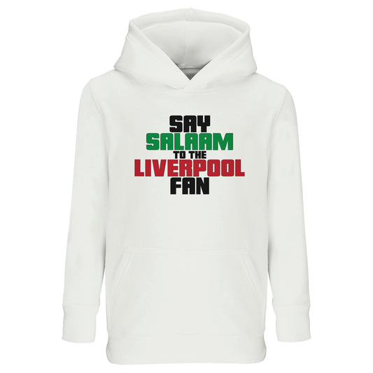Say Salaam to the Liverpool Fan Original Part-Recycled Cotton-Poly Kids Hoodie – White / Platinum featuring bold, text-based design in Black, La Salle Green and Brown Red. In this essential hooded jumper, check Salah’s stats, sing ‘You’ll Never Walk Alone’, or follow match updates, for the Reds – your 2019 Champions League winners and six-time European Cup holders. For young LFC fans at Anfield, including those in the Supporters Club or following prayer times at mosques like Al Rahma.