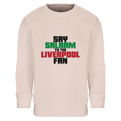Say Salaam to the Liverpool Fan Original Part-Recycled Cotton-Poly Kids Sweatshirt – Creamy Pink / Oyster Pink featuring bold, text-based design in Black, La Salle Green and Brown Red. This children’s streetwear-style jumper celebrates the Reds – from Anfield chants to the 2019 Champions League win. For young fans checking scores, following Mo Salah’s stats, or learning the anthem — whether watching live, replaying highlights, or scrolling team news between prayer times at mosques like Al Rahma.