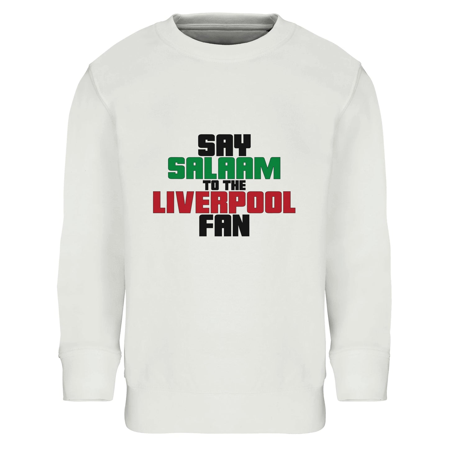 Say Salaam to the Liverpool Fan Original Part-Recycled Cotton-Poly Kids Sweatshirt – White / Platinum featuring bold, text-based design in Black, La Salle Green and Brown Red. This children’s streetwear-style jumper celebrates the Reds – from Anfield chants to the 2019 Champions League win. For young fans checking scores, following Mo Salah’s stats, or learning the anthem — whether watching live, replaying highlights, or scrolling team news between prayer times at mosques like Al Rahma.
