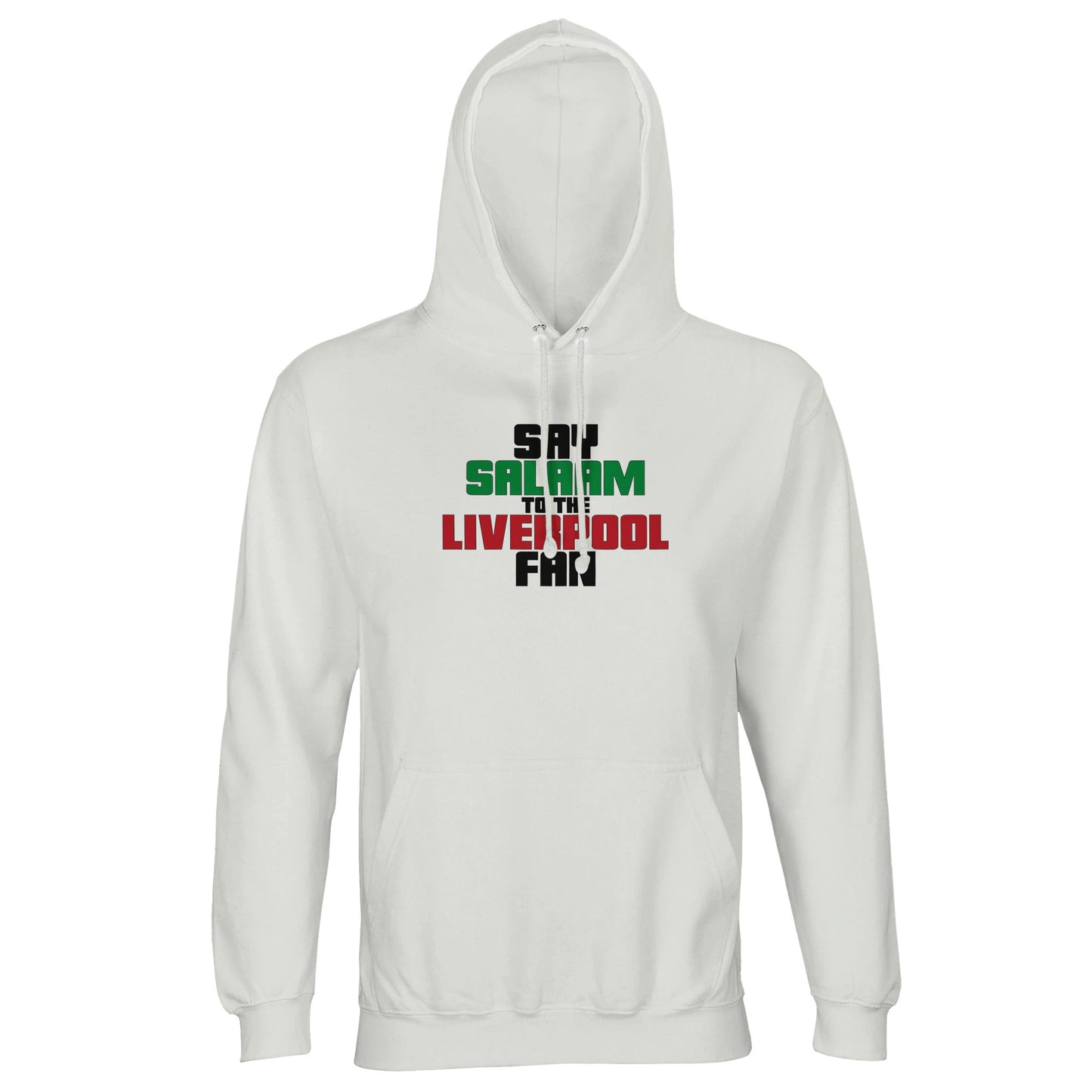 Say Salaam to the Liverpool Fan Original Part-Recycled Unisex Cotton-Poly Adults Hoodie – White / Platinum featuring bold, text-based design in Black, La Salle Green and Brown Red. Whether looking for Liverpool match tickets for Anfield, checking on Mo Salah’s stats and contract news, this celebrates the Reds – your 2019 Champions League winners and six-time European Cup holders. For Liverpool FC supporters, including those in the Supporters Club or following prayer times at mosques like Al Rahma.