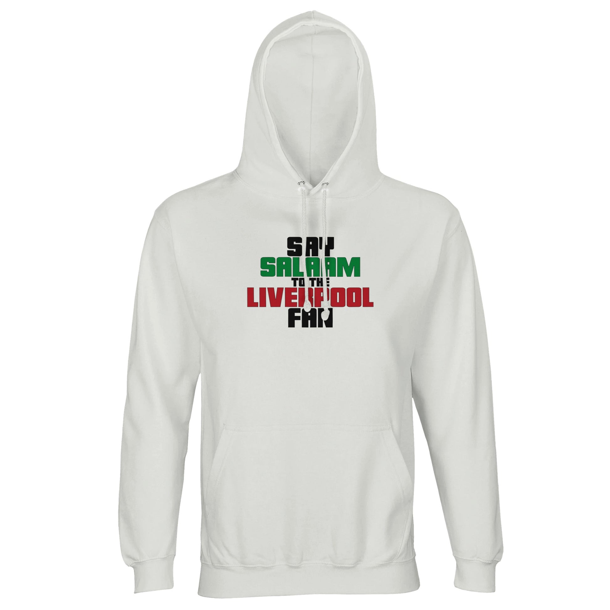 Say Salaam to the Liverpool Fan Original Part-Recycled Unisex Cotton-Poly Adults Hoodie – White / Platinum featuring bold, text-based design in Black, La Salle Green and Brown Red. Whether looking for Liverpool match tickets for Anfield, checking on Mo Salah’s stats and contract news, this celebrates the Reds – your 2019 Champions League winners and six-time European Cup holders. For Liverpool FC supporters, including those in the Supporters Club or following prayer times at mosques like Al Rahma.