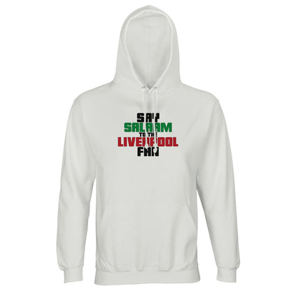 Say Salaam to the Liverpool Fan Original Part-Recycled Unisex Cotton-Poly Adults Hoodie – White / Platinum featuring bold, text-based design in Black, La Salle Green and Brown Red. Whether looking for Liverpool match tickets for Anfield, checking on Mo Salah’s stats and contract news, this celebrates the Reds – your 2019 Champions League winners and six-time European Cup holders. For Liverpool FC supporters, including those in the Supporters Club or following prayer times at mosques like Al Rahma.