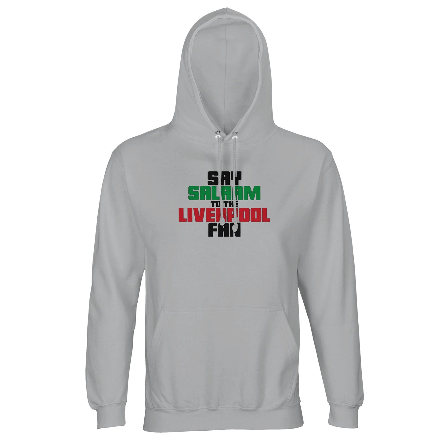 Say Salaam to the Liverpool Fan Original Part-Recycled Unisex Cotton-Poly Adults Hoodie – Ash / Silver Chalice featuring bold, text-based design in Black, La Salle Green and Brown Red. Whether looking for Liverpool match tickets for Anfield, checking on Mo Salah’s stats and contract news, this celebrates the Reds – your 2019 Champions League winners and six-time European Cup holders. For Liverpool FC supporters, including those in the Supporters Club or following prayer times at mosques like Al Rahma.