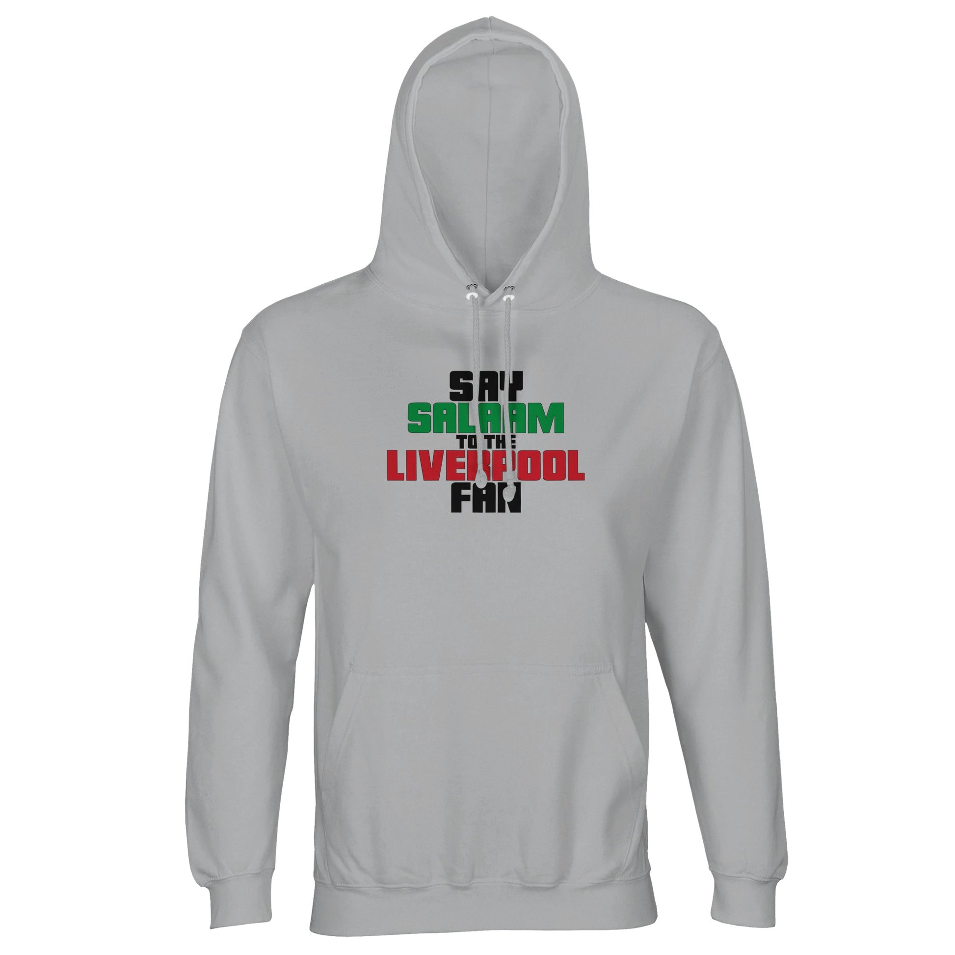 Say Salaam to the Liverpool Fan Original Part-Recycled Unisex Cotton-Poly Adults Hoodie – Ash / Silver Chalice featuring bold, text-based design in Black, La Salle Green and Brown Red. Whether looking for Liverpool match tickets for Anfield, checking on Mo Salah’s stats and contract news, this celebrates the Reds – your 2019 Champions League winners and six-time European Cup holders. For Liverpool FC supporters, including those in the Supporters Club or following prayer times at mosques like Al Rahma.