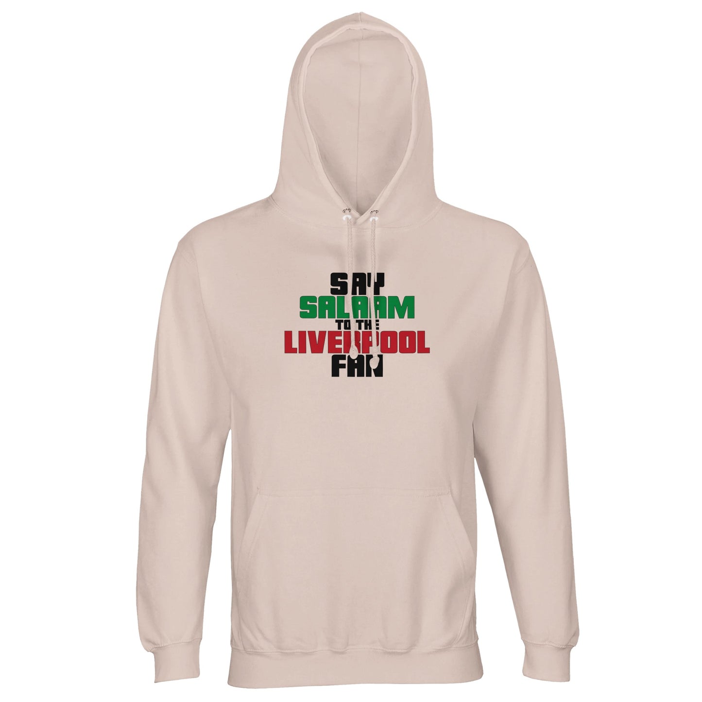 Say Salaam to the Liverpool Fan Original Part-Recycled Unisex Cotton-Poly Adults Hoodie – Creamy Pink / Oyster Pink featuring bold, text-based design in Black, La Salle Green and Brown Red. Whether looking for Liverpool match tickets for Anfield, checking on Mo Salah’s stats and contract news, this celebrates the Reds – your 2019 Champions League winners and six-time European Cup holders. For Liverpool FC supporters, including those in the Supporters Club or following prayer times at mosques like Al Rahma.