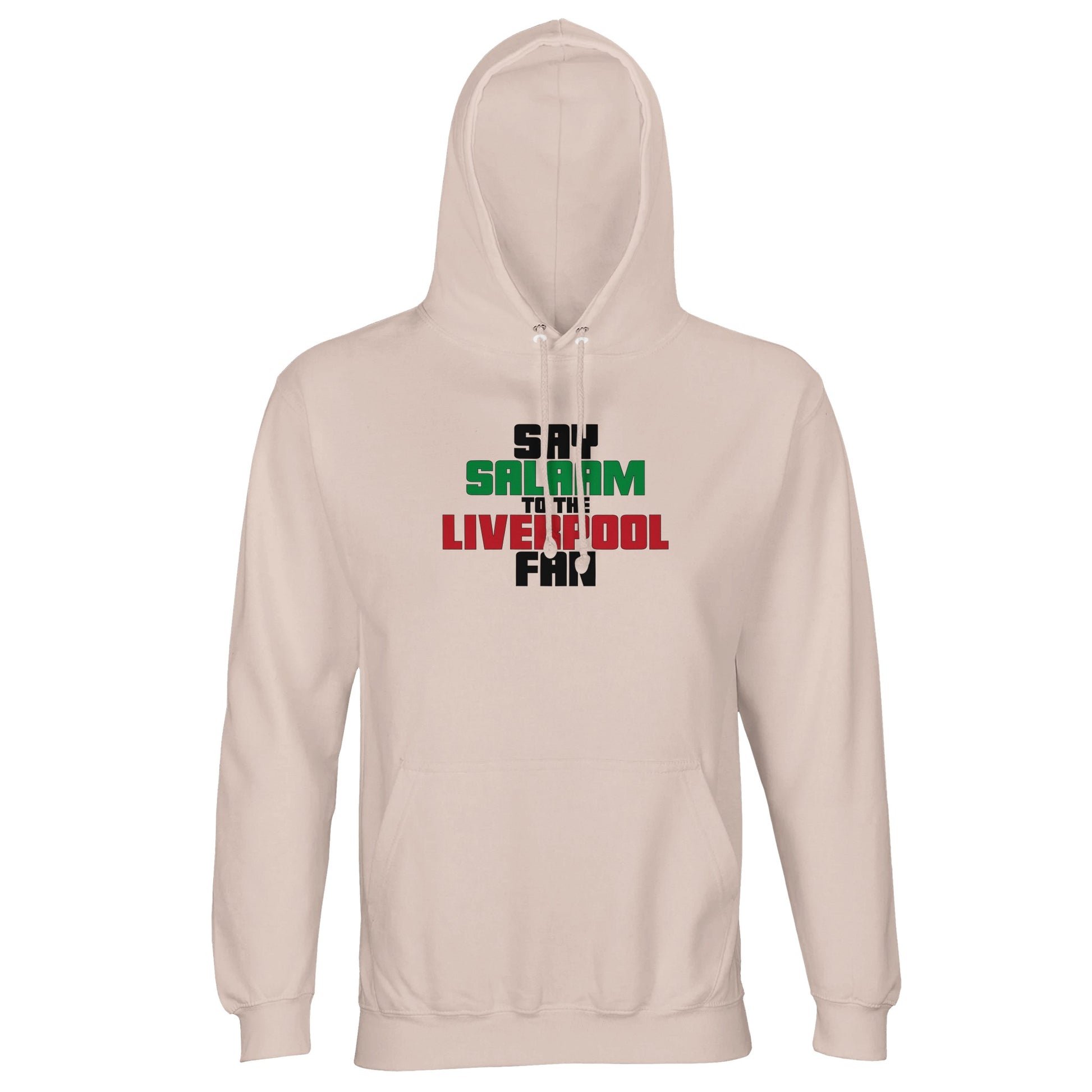 Say Salaam to the Liverpool Fan Original Part-Recycled Unisex Cotton-Poly Adults Hoodie – Creamy Pink / Oyster Pink featuring bold, text-based design in Black, La Salle Green and Brown Red. Whether looking for Liverpool match tickets for Anfield, checking on Mo Salah’s stats and contract news, this celebrates the Reds – your 2019 Champions League winners and six-time European Cup holders. For Liverpool FC supporters, including those in the Supporters Club or following prayer times at mosques like Al Rahma.