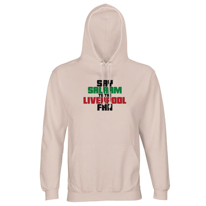 Say Salaam to the Liverpool Fan Original Part-Recycled Unisex Cotton-Poly Adults Hoodie – Creamy Pink / Oyster Pink featuring bold, text-based design in Black, La Salle Green and Brown Red. Whether looking for Liverpool match tickets for Anfield, checking on Mo Salah’s stats and contract news, this celebrates the Reds – your 2019 Champions League winners and six-time European Cup holders. For Liverpool FC supporters, including those in the Supporters Club or following prayer times at mosques like Al Rahma.
