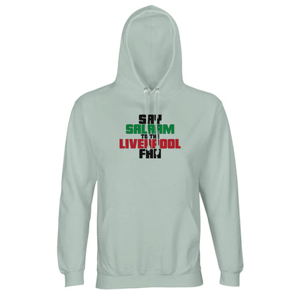 Say Salaam to the Liverpool Fan Original Part-Recycled Unisex Cotton-Poly Adults Hoodie – Frozen Green / Opal featuring bold, text-based design in Black, La Salle Green and Brown Red. Whether looking for Liverpool match tickets for Anfield, checking on Mo Salah’s stats and contract news, this celebrates the Reds – your 2019 Champions League winners and six-time European Cup holders. For Liverpool FC supporters, including those in the Supporters Club or following prayer times at mosques like Al Rahma.