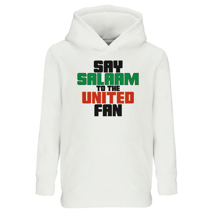 Say Salaam to the Manchester United Fan Original Part-Recycled Cotton-Poly Kids Hoodie – White / Platinum featuring bold, text-based design in Black, La Salle Green and Thunderbird Red. This children’s streetwear-style hooded top celebrates the Red Devils – from Old Trafford matchdays to Sir Alex, Cristiano Ronaldo and the 1999 treble. For young fans checking scores, repping the Stretford End, and keeping the Busby Babe spirit alive — whether watching live or scrolling transfer rumours.