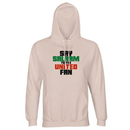 Say Salaam to the Manchester United Fan Original Part-Recycled Unisex Cotton-Poly Hoodie – Creamy Pink / Oyster Pink featuring bold, text-based design in Black, La Salle Green and Thunderbird Red. Styled for the faithful, from Class of ’92 nostalgia to Bruno brilliance, this sustainable hoodie blends softness with strength. Worn by fans repping legacy and loyalty — wherever Amorim’s next chapter takes them.