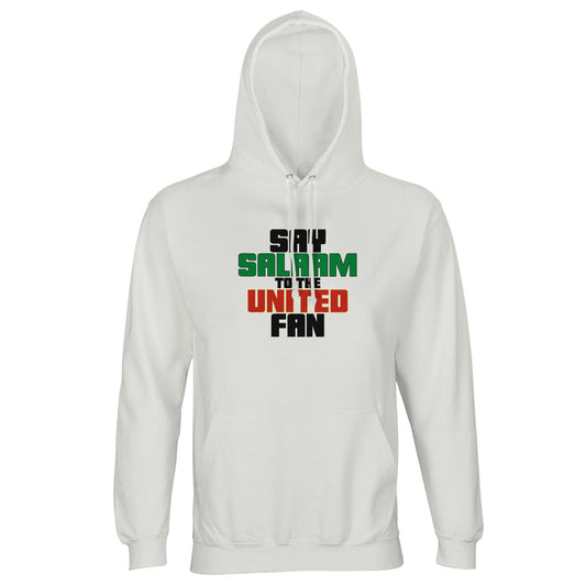 Say Salaam to the Manchester United Fan Original Part-Recycled Unisex Cotton-Poly Hoodie – White / Platinum featuring bold, text-based design in Black, La Salle Green and Thunderbird Red. Inspired by the legacy of Sir Alex, Cristiano Ronaldo and the 1999 treble, this minimalist hoodie speaks to fans who still chant for the Busby Babes. For those checking the score, backing Amorim’s rebuild, and keeping the Stretford End spirit alive — on matchday or just out and about.