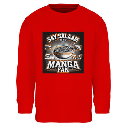 Say Salaam to the Manga Fan Design #1 Part-Recycled Cotton-Poly Kids Sweatshirt – 10Y. A 10Y sweatshirt with a Say Salaam graphic for Manga fans. A casual clothing option for everyday outfits, fan-themed gifts and relaxed occasions.