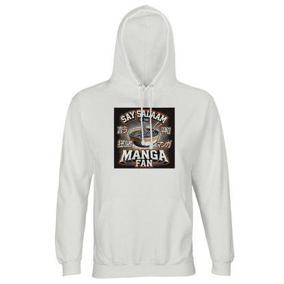 Say Salaam to the Manga Fan Design #1 Part-Recycled Unisex Cotton-Poly Hoodie (light) – XS. A XS hoodie with a Say Salaam graphic for Manga fans. A casual clothing option for everyday outfits, fan-themed gifts and relaxed occasions.