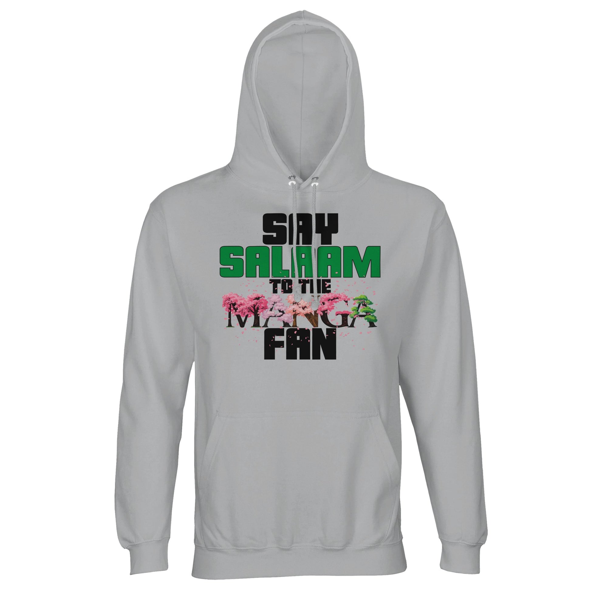 Say Salaam to the Manga Fan Original Part-Recycled Cotton-Poly Hoodie – Ash / Silver Chalice featuring clean manga tree-style graphics in bold red and black. Streetwear hooded jumper for Muslim fans of MangaGo, Naruto, Bleach, Death Note and One Piece. Soft brushed fleece meets subtle pop culture design for readers who speak speech bubble. Modest, unisex, and built for comfort and anime alignment. Eid, everyday, or cosplay weekend – this is ink-worthy manga apparel for the Islamic hello pullover gang.