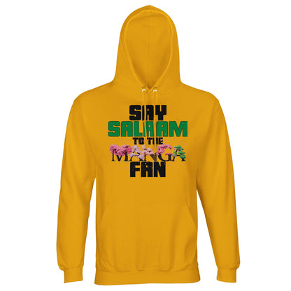 Say Salaam to the Manga Fan Original Part-Recycled Cotton-Poly Hoodie – Gold / Gamboge featuring bold manga tree lettering in striking red and black. Made for modest anime lovers who rep One Piece, Bleach, Dragon Ball Z, MangaGo and the Islamic hello. Unisex, sustainable, and Eid-giftable cosplay-casual fashion stitched with warmth and word bubbles. Not just for readers – for believers in the panel. Hooded jumper or pullover soft enough for Jummah, cool enough for Comic-Con. Halal with wearable heat.