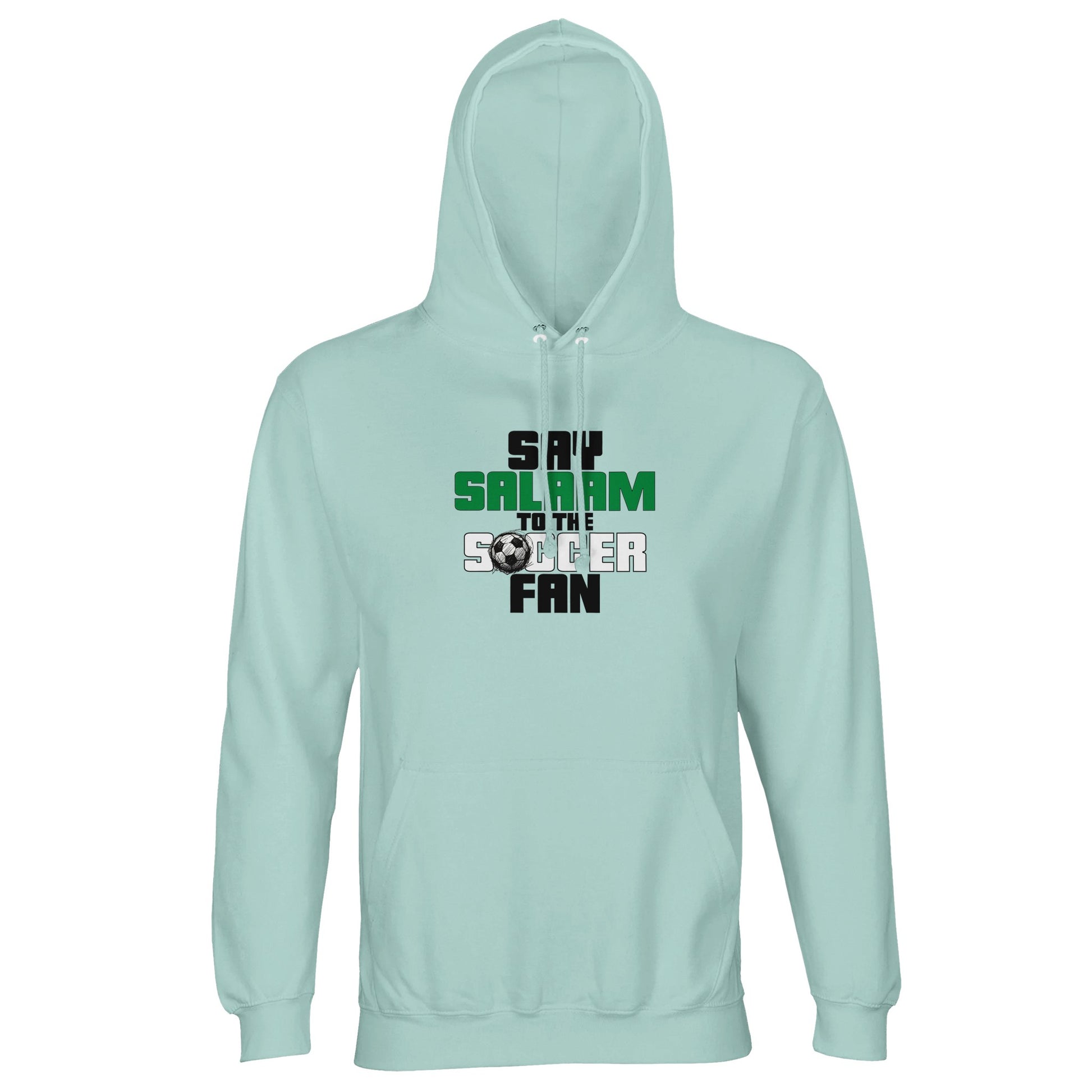 Say Salaam to the Soccer Fan Original Part-Recycled Unisex Cotton-Poly Hoodie – Arctic Blue / Cadet Blue with Black, La Salle Green and Classic Matchball Grey text. This soft, sustainable hoodie is perfect for football streamers, kit collectors and Soccer Aid watchers who prefer calm colour palettes and a modest fit. Whether you post in Reddit soccer threads or wear your fandom with focus, this hooded jumper is wearable for stadium attendances, brawls with away fans, prayer breaks and post-match hangouts.