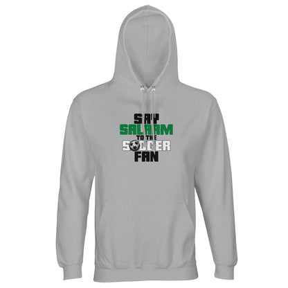 Say Salaam to the Soccer Fan Original Part-Recycled Unisex Cotton-Poly Hoodie – Ash / Silver Chalice featuring clean text in Black, La Salle Green and Matchball Grey. This minimalist hoodie is great for Reddit soccer streamers, Soccer Aid watchers or prayer-time kit swappers. For Muslims who love the beautiful game and want to rep it modestly – from team hooded tops to highlight clips – this is a stylish, wearable, cool-toned classic built for stadium tours, 5-a-side tournaments and the football shop visit.