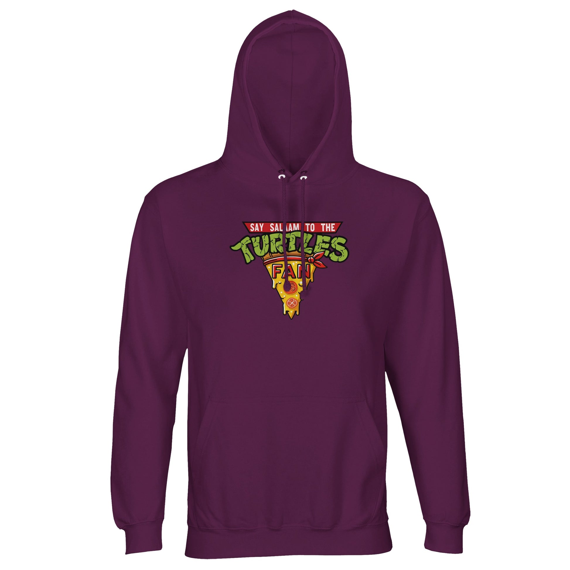 Say Salaam to the Turtles Fan Pizza Design #1 Part-Recycled Cotton-Poly Hoodie – Astral Purple / Wine Berry featuring the “best pizza” slice crest in bold throwback tones. Made from GRS-certified brushed fleece, this IDW Ninja Turtle hooded top suits modest cartoon streetwear fans who know the names, love the comics, and cherish 90s Nickelodeon nostalgia. Not the Primark TMNT Pizza Hut hoodie – this is graphic costume-style clothing for NYC Sewer Squad fans of mutant team fashion with colour and comfort.
