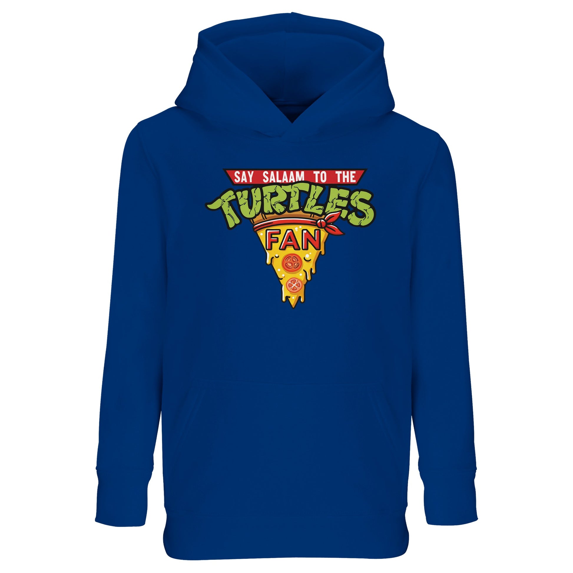 Say Salaam to the Turtles Fan Pizza Design #1 Part-Recycled Cotton-Poly Kids Hoodie – Royal Blue / Dark Lagoon with green TMNT type and pizza slice centrepiece. Nickelodeon movie nostalgia meets eco comfort in this modest unisex hooded top. Not the Primark TMNT Pizza Hut hoodie — low priced, durable, brushed fleece for kids who quote “Cowabunga!”, follow Raphael’s fire, Leonardo’s calm and relive every classic 90s sewer scene.