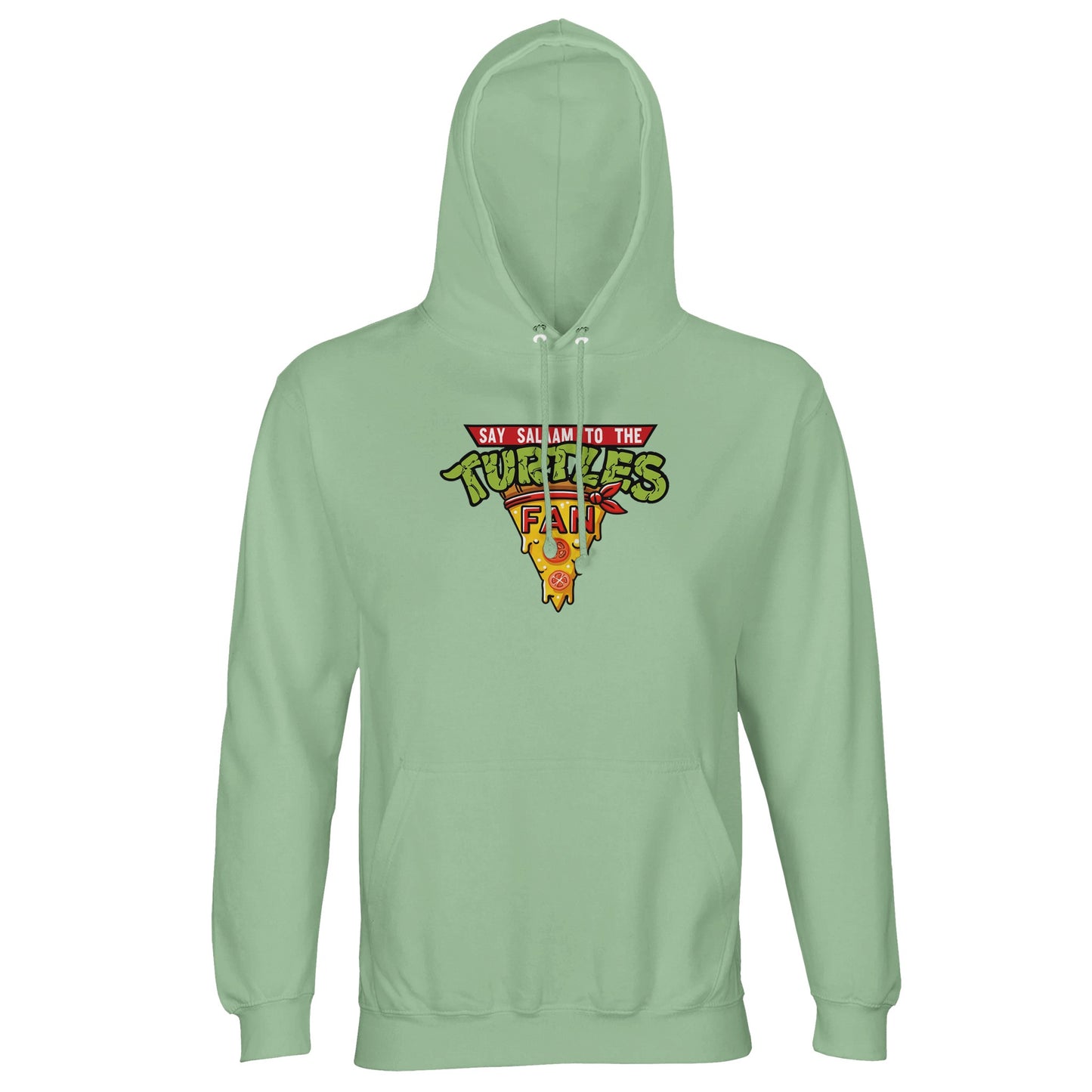 Say Salaam to the Turtles Fan Pizza Design #1 Part-Recycled Unisex Cotton-Poly Hoodie – Frozen Green / Mint Mist with the classic ‘best pizza slice crest’. Inspired by the Nickelodeon Teenage Mutant Ninja Turtles movie, it recalls Donatello’s gadgets, Michelangelo’s jokes and Leonardo’s leadership. Not the Primark TMNT Pizza Hut hoodie, this recycled brushed fleece is modest and unisex. A nostalgic fan favourite for eco-aware turtle fans blending faith, comfort and retro pizza-party style.