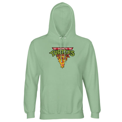 Say Salaam to the Turtles Fan Pizza Design #1 Part-Recycled Unisex Cotton-Poly Hoodie – Frozen Green / Mint Mist with the classic ‘best pizza slice crest’. Inspired by the Nickelodeon Teenage Mutant Ninja Turtles movie, it recalls Donatello’s gadgets, Michelangelo’s jokes and Leonardo’s leadership. Not the Primark TMNT Pizza Hut hoodie, this recycled brushed fleece is modest and unisex. A nostalgic fan favourite for eco-aware turtle fans blending faith, comfort and retro pizza-party style.