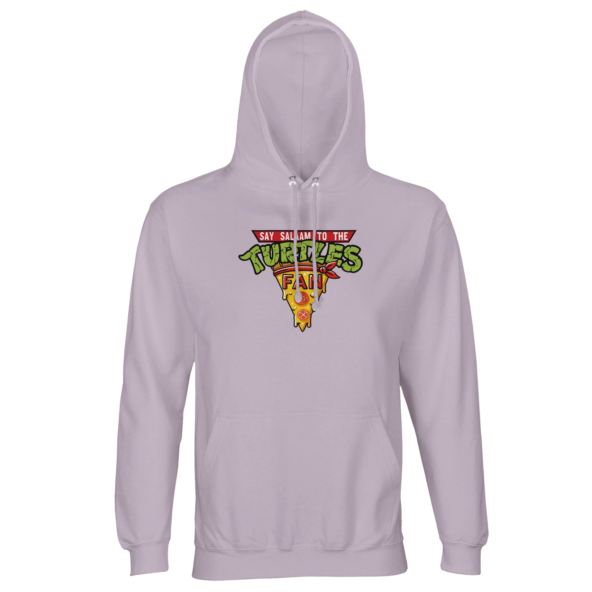 Say Salaam to the Turtles Fan Pizza Design #1 Part-Recycled Unisex Cotton-Poly Hoodie – Lilak / Lilac / Purple Haze with green ‘best pizza slice crest’. Inspired by Nickelodeon’s Teenage Mutant Ninja Turtles movie and series, this brushed-fleece hoodie celebrates Donatello’s intellect and Raphael’s strength. Not the Primark TMNT Pizza Hut hoodie, but a modest, recycled, unisex piece blending eco streetwear and 90s nostalgia for shell-loving fans who still quote Splinter and cherish pizza nights.