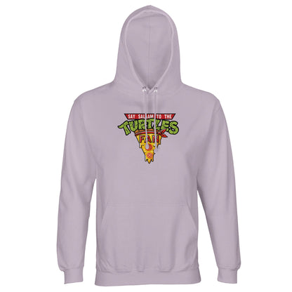 Say Salaam to the Turtles Fan Pizza Design #1 Part-Recycled Unisex Cotton-Poly Hoodie – Lilak / Lilac / Purple Haze with green ‘best pizza slice crest’. Inspired by Nickelodeon’s Teenage Mutant Ninja Turtles movie and series, this brushed-fleece hoodie celebrates Donatello’s intellect and Raphael’s strength. Not the Primark TMNT Pizza Hut hoodie, but a modest, recycled, unisex piece blending eco streetwear and 90s nostalgia for shell-loving fans who still quote Splinter and cherish pizza nights.