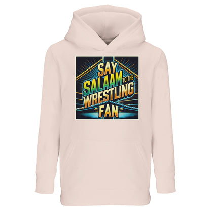 Say Salaam to the Wrestling Fan Design #1 Part-Recycled Cotton-Poly Kids Hoodie – Creamy Pink / Oyster Pink with a neon-edge ring print that pops against a pastel base. Made for Muslim wrestling fans who memorize themes and keep it modest. Recycled fleece offers gentle warmth and year-round comfort; cuffed sleeves hold shape after washes. A unisex, sponsor-free hoodie at a fair price, mixing faith, colour and crowd buzz for everyday outfits - perfect for school, family streams aand post-match wind-downs.