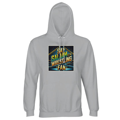 Say Salaam to the Wrestling Fan Design #1 Part-Recycled Unisex Cotton-Poly Hoodie (light) – Ash / Silver Chalice featuring a bold squared-ring graphic in yellow, blue and green. A soft, modest hooded top made for Muslim wrestling fanatics who enjoy WWE, AEW and NJPW while keeping it halal. Made from a sustainable blend of cotton and recycled polyester, it’s durable, breathable and fair priced. With brushed fleece for warmth, it’s perfect Salaam energy for streetwear, match nights or weekend comfort.