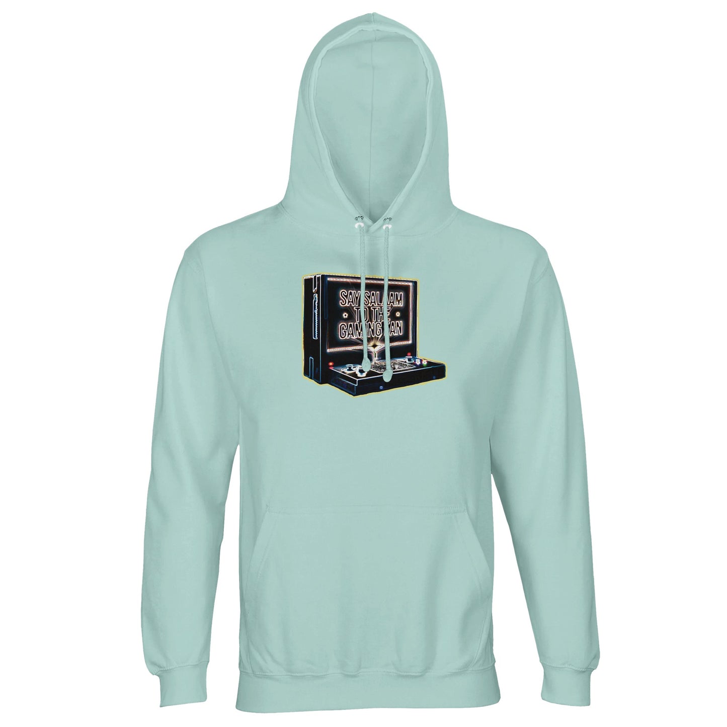 Say Salaam to the Gaming Fan Design #3 light unisex cotton-poly hoodie in Arctic Blue. Featuring 80% cotton and 20% recycled polyester with brushed fleece comfort, this Muslim and Islamic gaming hoodie suits esports fans, console warriors and halal streamers. Built for modest streetwear appeal and sustainable fashion, it supports Muslim gamers who celebrate competition with discipline and respect. Perfect for tournaments, gaming nights and faith-conscious lifestyle wear.
