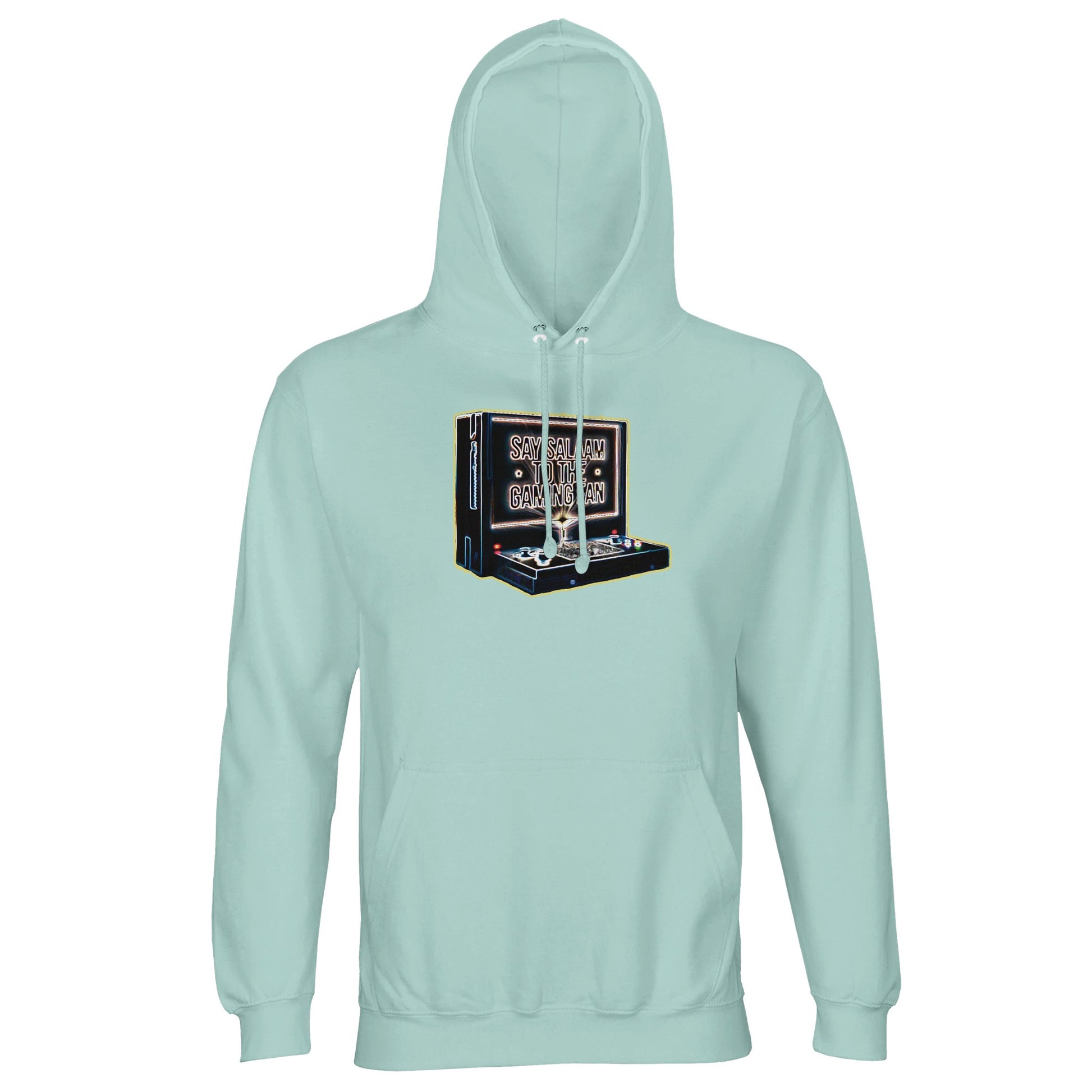 Say Salaam to the Gaming Fan Design #3 light unisex cotton-poly hoodie in Arctic Blue. Featuring 80% cotton and 20% recycled polyester with brushed fleece comfort, this Muslim and Islamic gaming hoodie suits esports fans, console warriors and halal streamers. Built for modest streetwear appeal and sustainable fashion, it supports Muslim gamers who celebrate competition with discipline and respect. Perfect for tournaments, gaming nights and faith-conscious lifestyle wear.