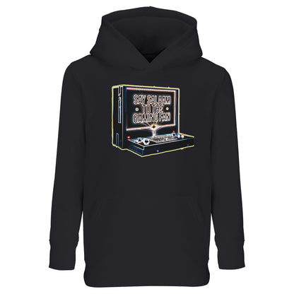 Deep Black / Zeus – Say Salaam to the Gaming Fan Design #3 Part-Recycled Cotton-Poly Kids Hoodie in Deep Black / Zeus. A modest Muslim and Islamic streetwear hoodie for young gamers who greet rivals with respect before kick-off. Made from a soft cotton and recycled polyester blend with brushed fleece lining for warmth, durability & everyday comfort. Ideal for school, youth esports tournaments, masjid programmes, Eid gatherings & weekend gaming sessions, blending sportsmanship & confident Islamic identity.
