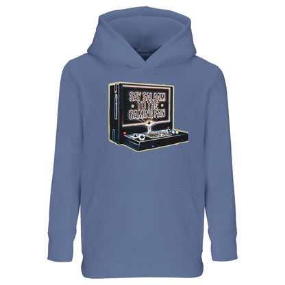 Blue / Marble Blue / Blue-Grey / Waikawa Grey – Say Salaam to the Gaming Fan Design #3 Part-Recycled Cotton-Poly Kids Hoodie in Blue / Marble Blue / Blue-Grey / Waikawa Grey. Designed for Muslim gaming fans who value skill and character equally. Crafted from cotton and recycled polyester with a brushed fleece interior for warmth and resilience. A relaxed, modest fit for school days, youth leagues, gaming clubs and family events, celebrating esports ambition, console pride & respectful Islamic values.