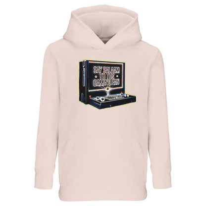 Creamy Pink / Oyster Pink – Say Salaam to the Gaming Fan Design #3 Part-Recycled Cotton-Poly Kids Hoodie in Creamy Pink / Oyster Pink. A soft Muslim and Islamic streetwear piece for young gaming fans who value respect and teamwork. Crafted from cotton and recycled polyester with brushed fleece lining for warmth and durability. Ideal for school clubs, youth tournaments, family gatherings and gaming nights, blending modest youth style, console enthusiasm and positive Islamic identity.