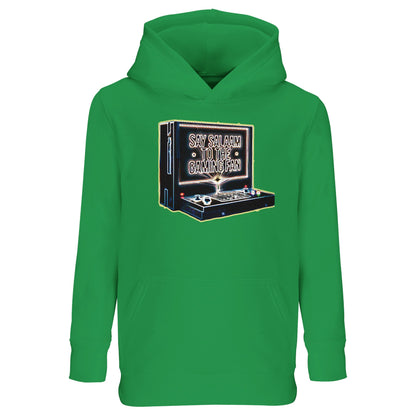 Spring Green / Sea Green / Eucalyptus – Say Salaam to the Gaming Fan Design #3 Part-Recycled Cotton-Poly Kids Hoodie in Spring Green / Sea Green / Eucalyptus. A vibrant Muslim and Islamic-inspired hoodie for energetic young gamers. Made from a cotton and recycled polyester blend with brushed fleece interior for cosy warmth and resilience. Great for playground matches, youth tournaments, masjid activities and family outings, combining modest youth fashion, console culture and respectful Islamic values.