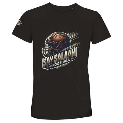 Deep Black offers a sleek, modern look that pairs easily with any outfit. Say Salaam to the American Football Fan in a soft, comfortable and high quality tee designed for both stadium nights and relaxed weekends. Priced affordably without sacrificing durability, it’s praised in reviews for consistent sizing and long-lasting wear. A clean and confident unisex graphic helmet option for NFL fans who want football passion and Muslim identity expressed in timeless style.