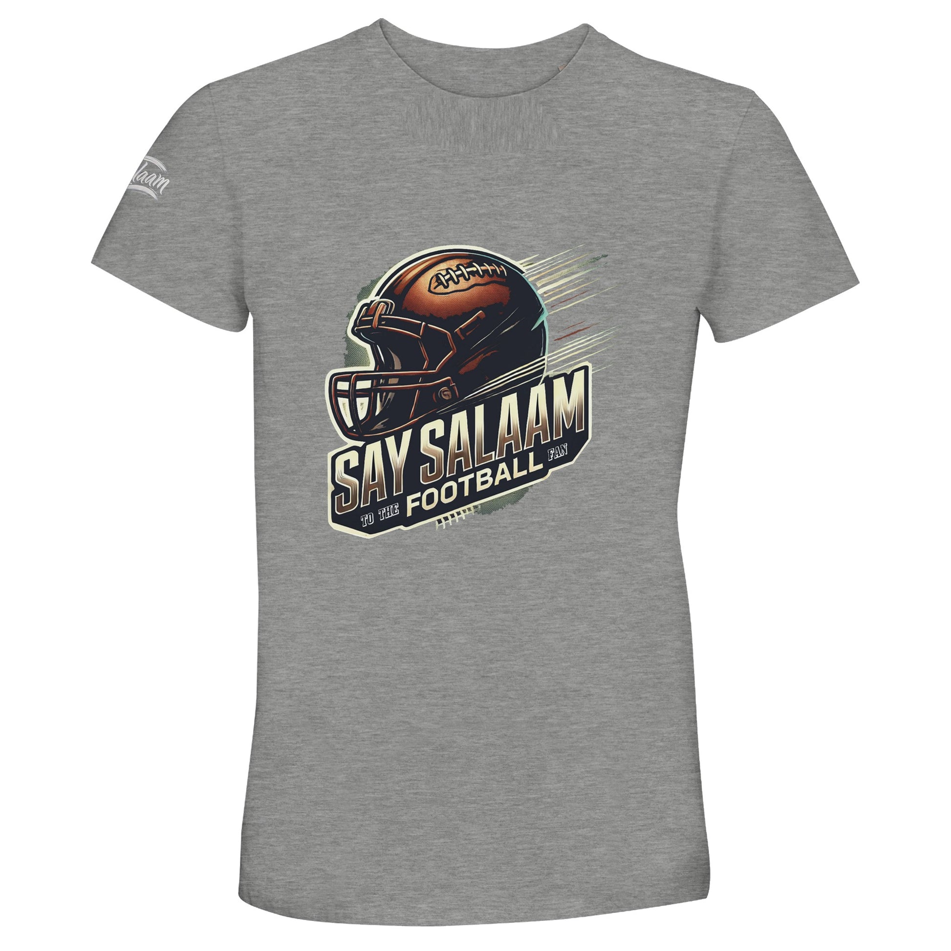 Grey Melange delivers a versatile, contemporary feel that works across seasons. Say Salaam to the American Football Fan in a breathable, soft and high quality unisex t-shirt with a helmet illustrated in the design for everyday comfort. Offered at a cheap price while maintaining premium feel, it’s a favourite among Muslim shoppers seeking affordable, durable fanwear. Strong reviews mention its dependable fit and comfort, making it ideal for NFL tailgates, training sessions and casual wear.